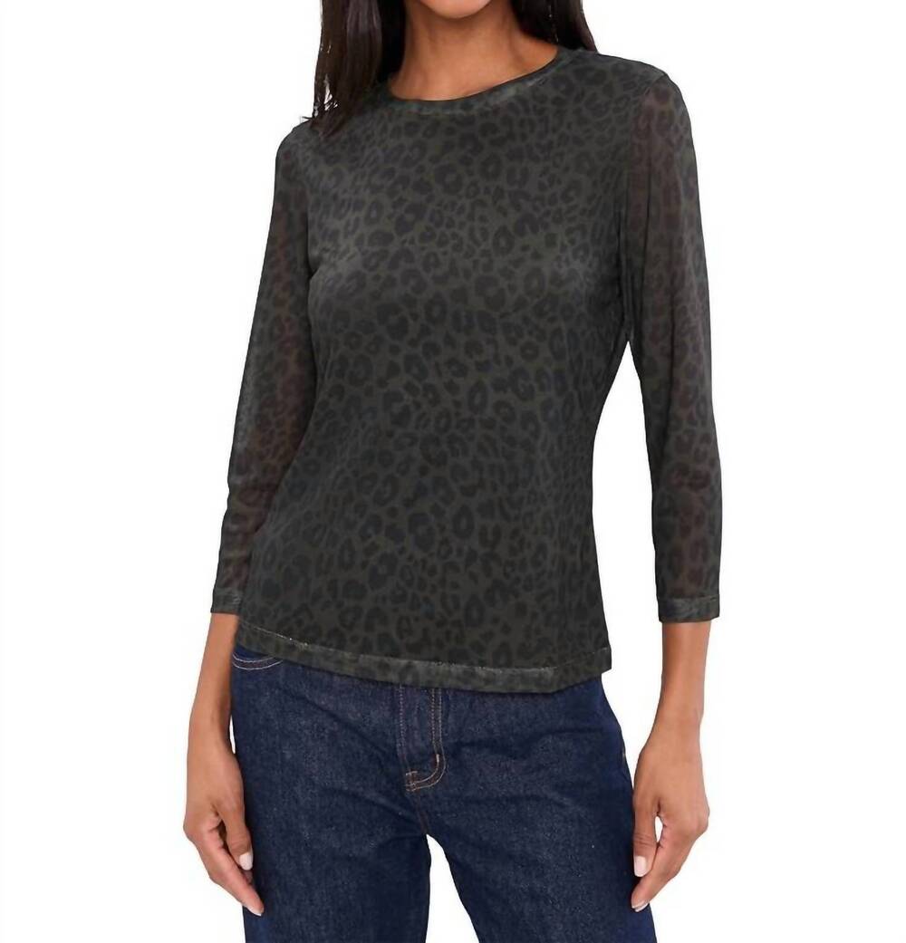 NEW SANCTUARY women's 3/4 mesh top in kalamata leo